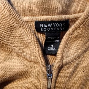 New York Company Sweater, Size M, 100 % Cotton, Full Zip, Tan, No Hoodie